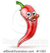 Vector Illustration of a Happy Red Chile Pepper Mascot Character with a Mustache by AtStockIllustration