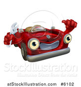 Vector Illustration of a Happy Red Convertible Car Character Mechanic Holding a Wrench and Thumb up by AtStockIllustration