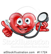 Vector Illustration of a Happy Red Love Heart Character with a Stethoscope, Giving a Thumb up by AtStockIllustration