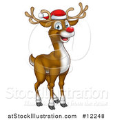 Vector Illustration of a Happy Red Nosed Reindeer Wearing a Christmas Santa Hat by AtStockIllustration