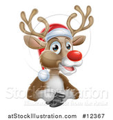 Vector Illustration of a Happy Red Nosed Reindeer Wearing a Christmas Santa Hat by AtStockIllustration