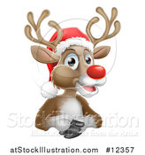 Vector Illustration of a Happy Red Nosed Reindeer Wearing a Santa Hat by AtStockIllustration