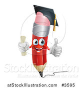 Vector Illustration of a Happy Red Pencil Mascot Graduate Holding a Thumb up by AtStockIllustration