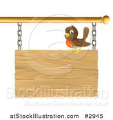 Vector Illustration of a Happy Robin Perched on a Wood Sign by AtStockIllustration