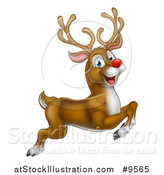 Vector Illustration of a Happy Rudolph Red Nosed Reindeer Leaping or Flying by AtStockIllustration