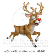 Vector Illustration of a Happy Rudolph Red Nosed Reindeer Leaping or Flying by AtStockIllustration