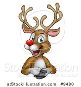 Vector Illustration of a Happy Rudolph Red Nosed Reindeer over an Edge by AtStockIllustration