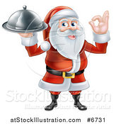 Vector Illustration of a Happy Santa Claus Gesturing Ok and Holding a Food Cloche Platter by AtStockIllustration