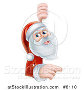 Vector Illustration of a Happy Santa Pointing and Looking Around a Sign by AtStockIllustration