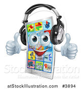 Vector Illustration of a Happy Smart Phone Holding Two Thumbs up and Wearing Headphones by AtStockIllustration