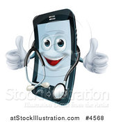 Vector Illustration of a Happy Smart Phone Wearing a Stethoscope and Holding Two Thumbs up by AtStockIllustration