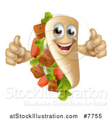 Vector Illustration of a Happy Souvlaki Kebab Sandwich Mascot Giving Two Thumbs up by AtStockIllustration