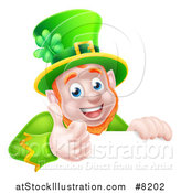 Vector Illustration of a Happy St Patricks Day Leprechaun Giving a Thumb up over a Sign by AtStockIllustration