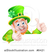 Vector Illustration of a Happy St Patricks Day Leprechaun Giving Two Thumbs up over a Sign by AtStockIllustration