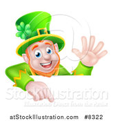 Vector Illustration of a Happy St Patricks Day Leprechaun Waving and Pointing down over a Sign by AtStockIllustration
