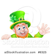 Vector Illustration of a Happy St Patricks Day Leprechaun Waving over a Sign by AtStockIllustration
