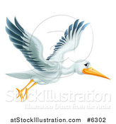 Vector Illustration of a Happy Stork Bird Flying to the Right by AtStockIllustration