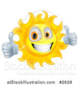 Vector Illustration of a Happy Sun Character Smiling and Holding Two Thumbs up by AtStockIllustration