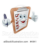 Vector Illustration of a Happy Survey Clipboard Holding a Pen and Thumb up by AtStockIllustration