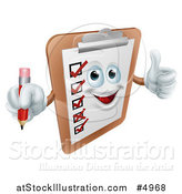 Vector Illustration of a Happy Survey Clipboard Holding a Pencil and Thumb up by AtStockIllustration