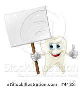 Vector Illustration of a Happy Tooth Mascot Holding a Thumb up and a Sign by AtStockIllustration