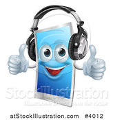 Vector Illustration of a Happy Touch Screen Cell Phone Mascot Wearing Headphones and Holding Two Thumbs up by AtStockIllustration