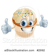 Vector Illustration of a Happy Vanilla Cupcake Character Holding Two Thumbs up by AtStockIllustration
