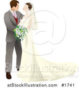 Vector Illustration of a Happy Wedding Couple Embracing and Gazing at Each Other by AtStockIllustration