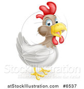 Vector Illustration of a Happy White and Brown Chicken or Rooster by AtStockIllustration