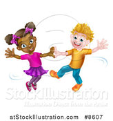 Vector Illustration of a Happy White Boy and Black Girl Dancing by AtStockIllustration