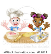Vector Illustration of a Happy White Boy and Black Girl Making Making Star Cookies and Frosting by AtStockIllustration