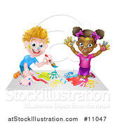 Vector Illustration of a Happy White Boy and Black Girl Painting by AtStockIllustration