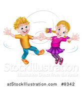 Vector Illustration of a Happy White Boy and Girl Dancing by AtStockIllustration
