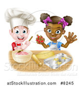 Vector Illustration of a Happy White Boy Making Frosting and Black Girl Making Cookies by AtStockIllustration