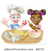 Vector Illustration of a Happy White Boy Making Making Star Cookies and Black Girl Making Frosting by AtStockIllustration