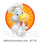 Vector Illustration of a Happy White Chef Chicken Giving a Thumb up and Emerging from a Circle of Sun Rays by AtStockIllustration
