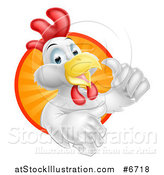 Vector Illustration of a Happy White Chicken Rooster Holding a Thumb up and Emerging from a Sunshine Circle by AtStockIllustration