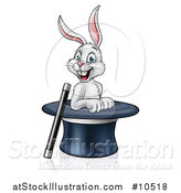 Vector Illustration of a Happy White Rabbit in a Top Hat with a Magic Wand by AtStockIllustration