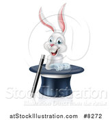 Vector Illustration of a Happy White Rabbit in a Top Hat with a Magic Wand by AtStockIllustration