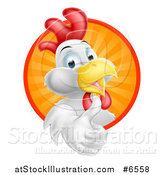 Vector Illustration of a Happy White Rooster Holding a Thumb up and Emerging from a Sunshine Circle by AtStockIllustration