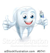 Vector Illustration of a Happy White Tooth Character Holding a Tube of Toothpaste and Giving a Thumb up by AtStockIllustration