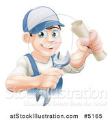 Vector Illustration of a Happy Worker Graduate Holding a Wrench and Certificate by AtStockIllustration
