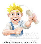 Vector Illustration of a Happy Worker Man Holding a Spanner Wrench and Degree by AtStockIllustration