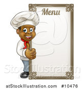 Vector Illustration of a Happy Young Black Male Chef Giving a Thumb up Around a Menu Board by AtStockIllustration