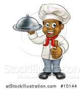 Vector Illustration of a Happy Young Black Male Chef Holding a Cloche Platter and Giving a Thumb up by AtStockIllustration