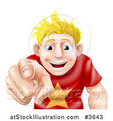 Vector Illustration of a Happy Young Blond Man Pointing Outwards by AtStockIllustration