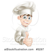 Vector Illustration of a Happy Young Chef Holding a Thumb up Around a Menu or Sign Board by AtStockIllustration