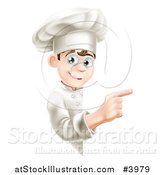 Vector Illustration of a Happy Young Chef Pointing Around a Menu or Sign Board by AtStockIllustration