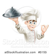 Vector Illustration of a Happy Young Male Chef Holding a Platter and Gesturing Ok by AtStockIllustration