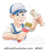 Vector Illustration of a Happy Young Painter Holding a Certificate and Brush by AtStockIllustration